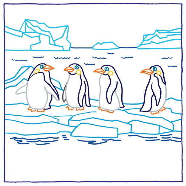 Pinguine im Eis Zauberpapier Beispielseite