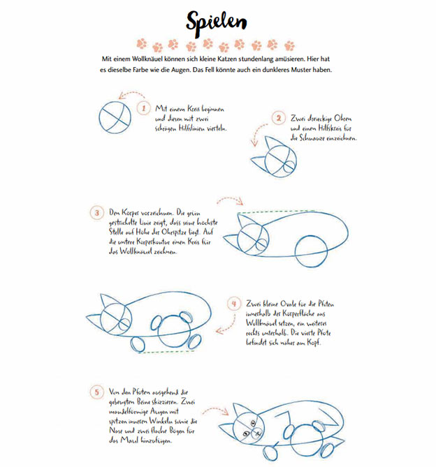 Anleitung spielende Katze zeichnen in 10 Schritten - Teil 1