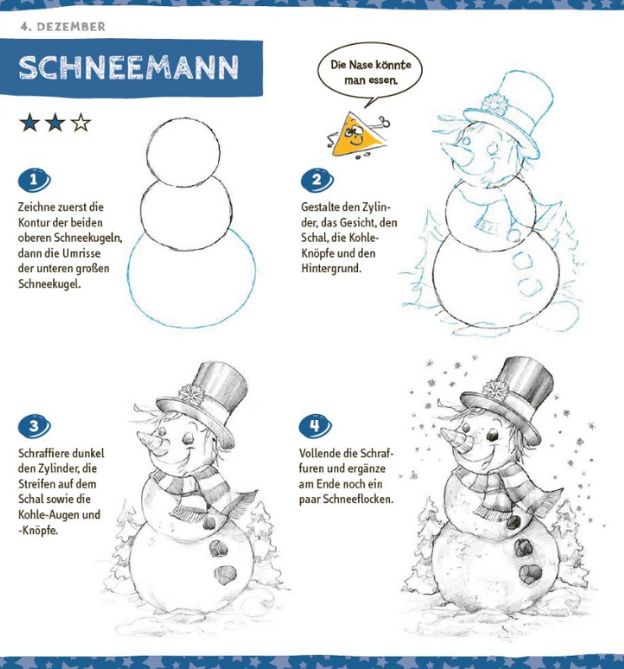 Adventskalender zum Zeichnen für Kinder Schneemann
