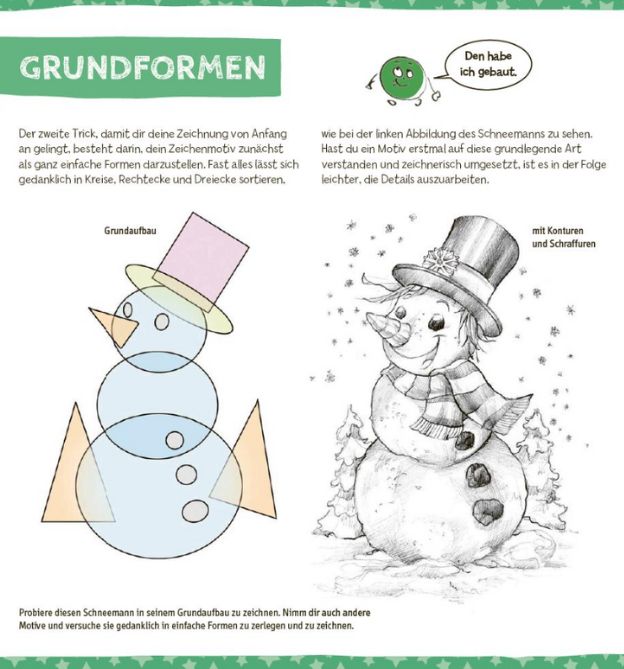 Adventskalender zeichnen für Kinder Schneemann Grundformen lernen