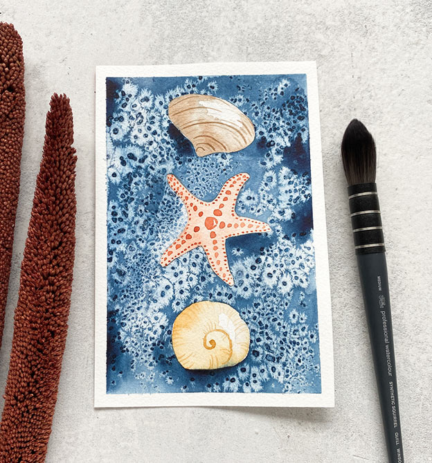 Muscheln und Seestern mit Aquarell malen