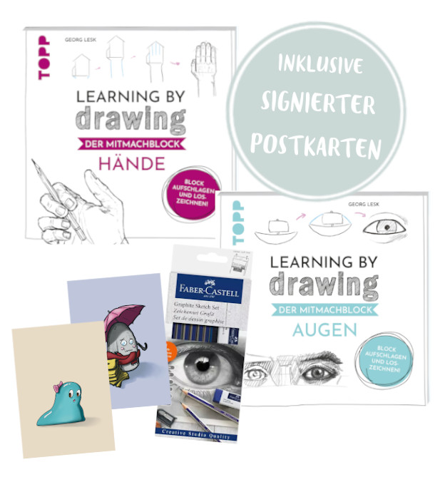 Zeichnen lernen-Set + signierte Postkarten vom Autor