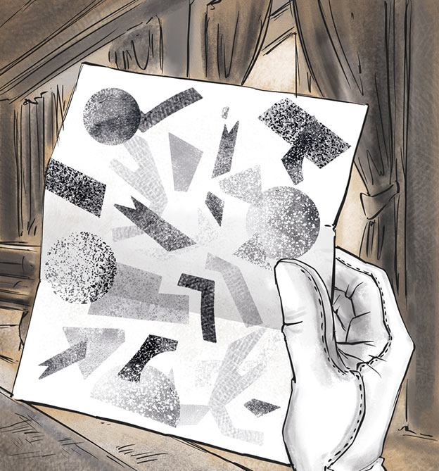Escpae Rätselbuch - Han hält Karte mit Symbolen